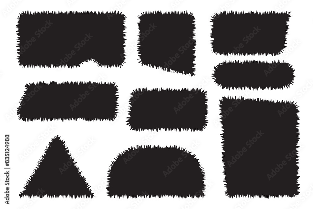 Torn paper frames with rough edges vector set. Black square shapes with ripped jagged borders on white background. Vintage grunge boxes for collage, text, banner, sticker design. Retro photo objects Torn paper frames with rough edges vector set. Black square shapes with ripped jagged borders on white background. Vintage grunge boxes for collage, text, banner, sticker design. Retro photo objects
