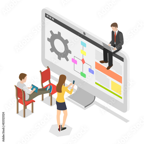 3D Isometric Flat Illustration of Software Development and Integration, Coding and Testing Process. Item 3