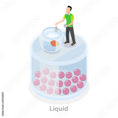 3D Isometric Flat Illustration of State Of Matter, Solid, Liquid and Gas. Item 3