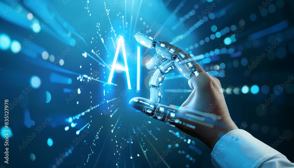 Human Hand Touching Digital Brain of AI, Concept of Artificial ...