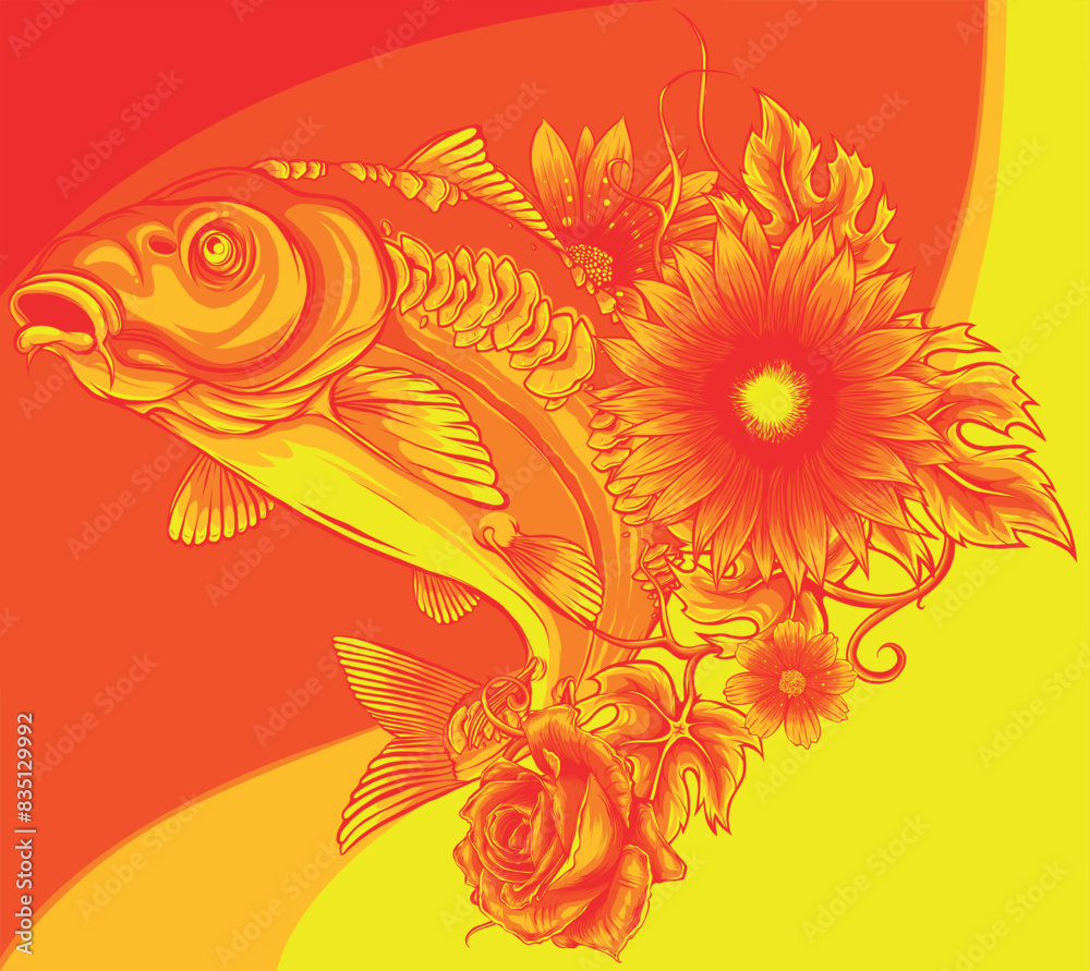 vector illustration of carp and flowers design vector illustration of carp and flowers design
