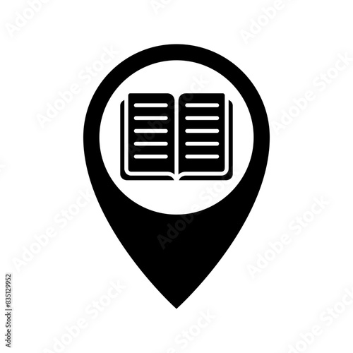 map pointer with a book, library location icon vector