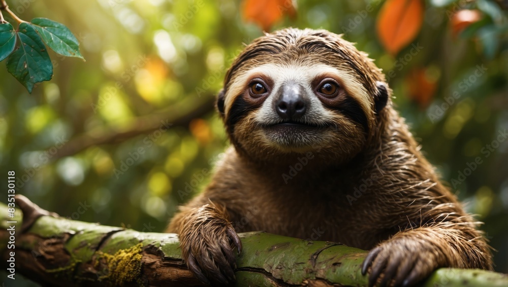 Playful D Clay Poster Design A Sloths Bold and Colorful Adventure on a Branch.