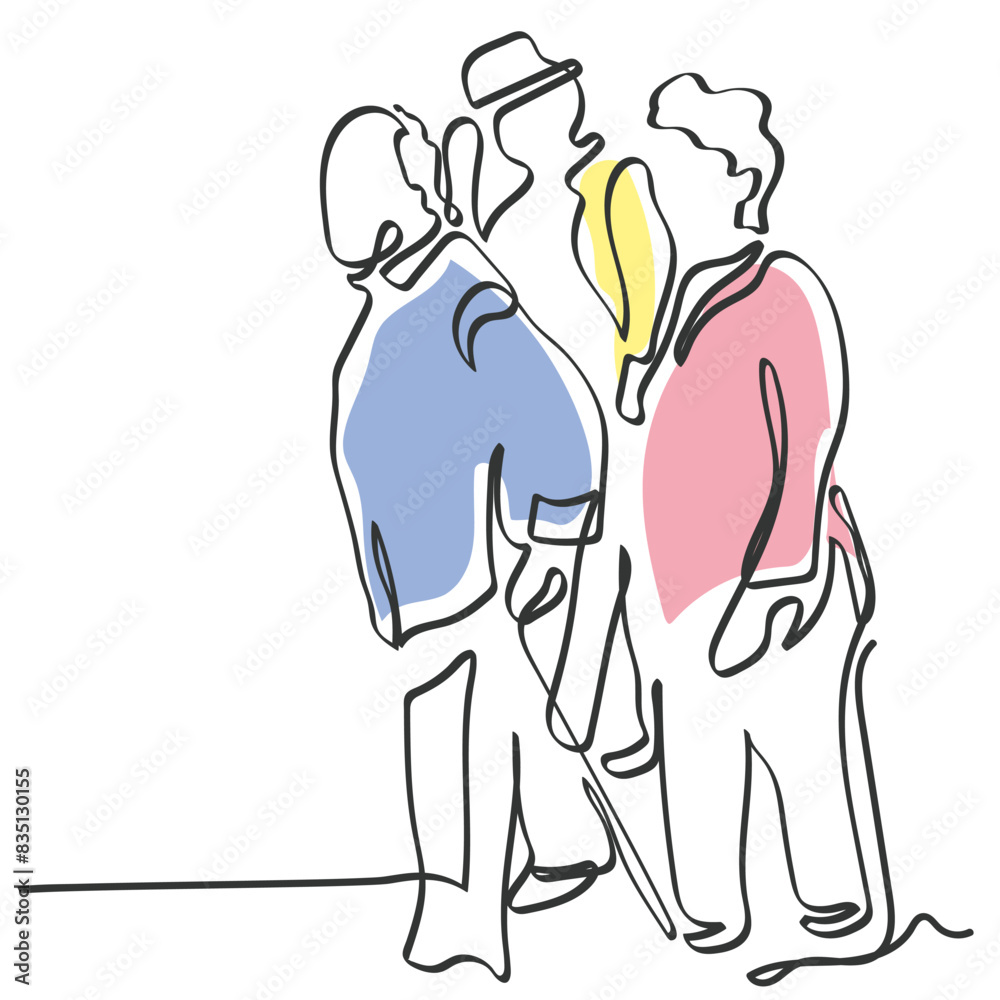 Hand drawn continuous line art vector of elderly walking. Minimal doodle of old person concept. Hand drawn continuous line art vector of elderly walking. Minimal doodle of old person concept.
