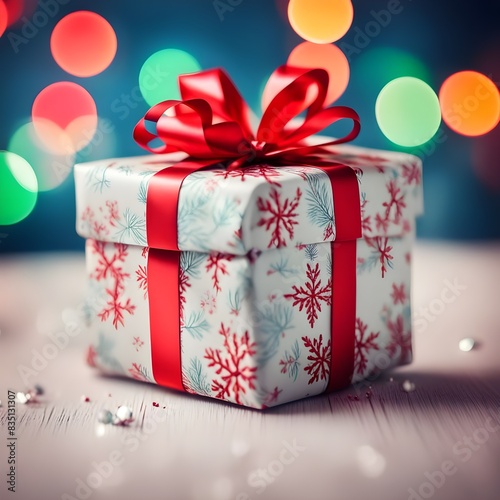 a Christmas gift on a blared background photo