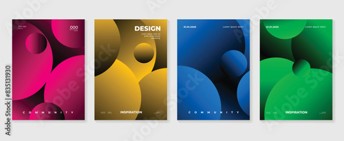 Modern gradient poster background vector set. Minimalist style cover template with vibrant perspective 3d geometric prism shapes collection. Ideal design for social media, cover, banner, flyer.