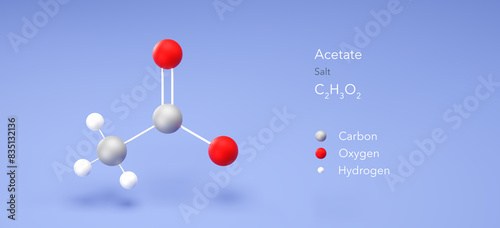 acetate molecule, molecular structures, salt, 3d model, Structural Chemical Formula and Atoms with Color Coding photo