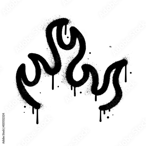 Urban graffiti flame linear shape sprayed in black over white. Textured sprayed vector hand drawn illustration.