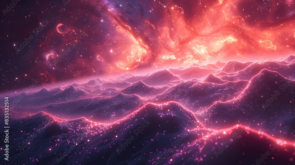 Futuristic 3D grid in VR space, electric purple and black, symbolizing virtual exploration. Futuristic 3D grid in VR space, electric purple and black, symbolizing virtual exploration.