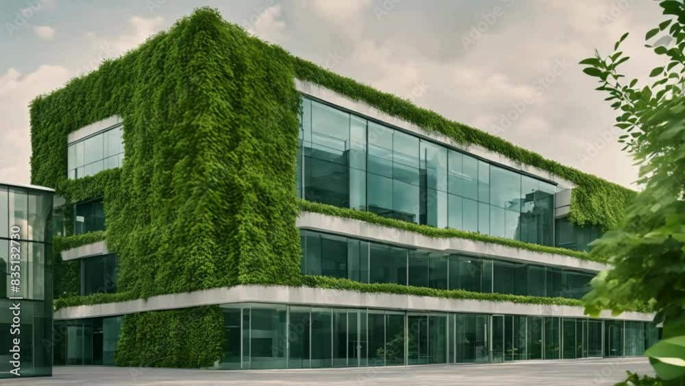 a modern glass building with a lot of green plants trees and bushes for business architecture environmental friendly and eco-concept a modern glass building with a lot of green plants trees and bushes for business architecture environmental friendly and eco-concept