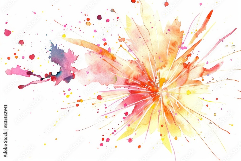 Vibrant abstract watercolor painting with splashes of red, yellow, pink, and purple on a white background. Creative modern art piece. Vibrant abstract watercolor painting with splashes of red, yellow, pink, and purple on a white background. Creative modern art piece.