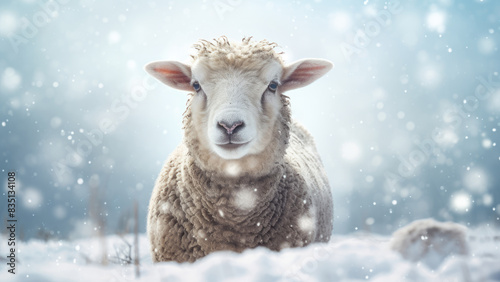 Wallpaper Mural Sheep in Winter Snow with Scenic Background
 Torontodigital.ca