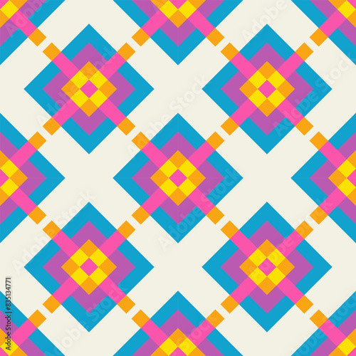 Abstract ethnic seamless pattern in tribal.Ikat textile texture in native American,Mexican,African, mediterranean style.Aztec geometric fabric folk art background.Colorful moroccan design for decorate