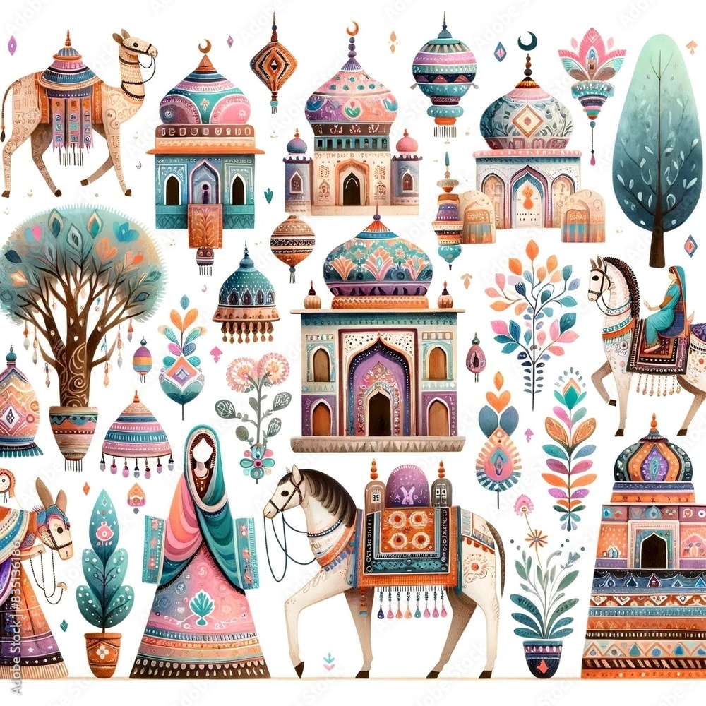 Fototapeta premium Colorful Illustration of Indian Heritage and Traditions
