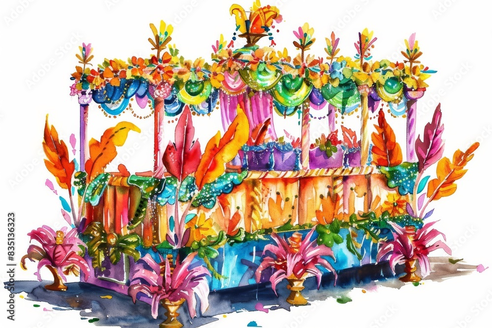 Fototapeta premium Parade float with decorations watercolor painting