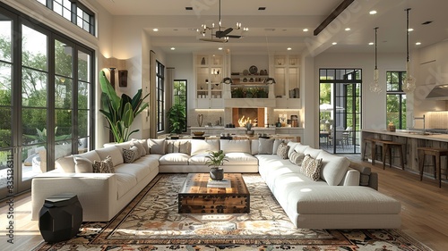 Step into modern luxury with this contemporary European living room boasting an open-concept layout and custom-built shelving