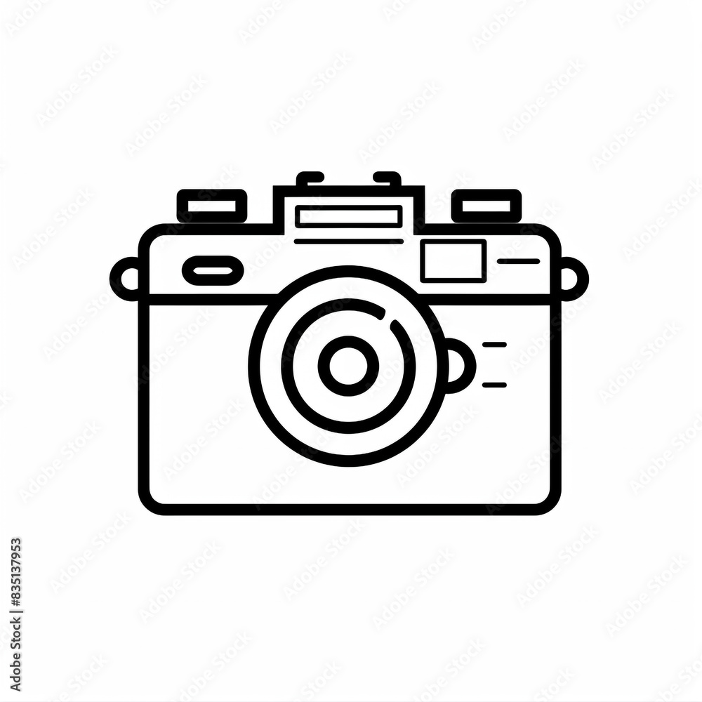 A camera and photography icon with a black and white background. Minimalist style. A camera and photography icon with a black and white background. Minimalist style.