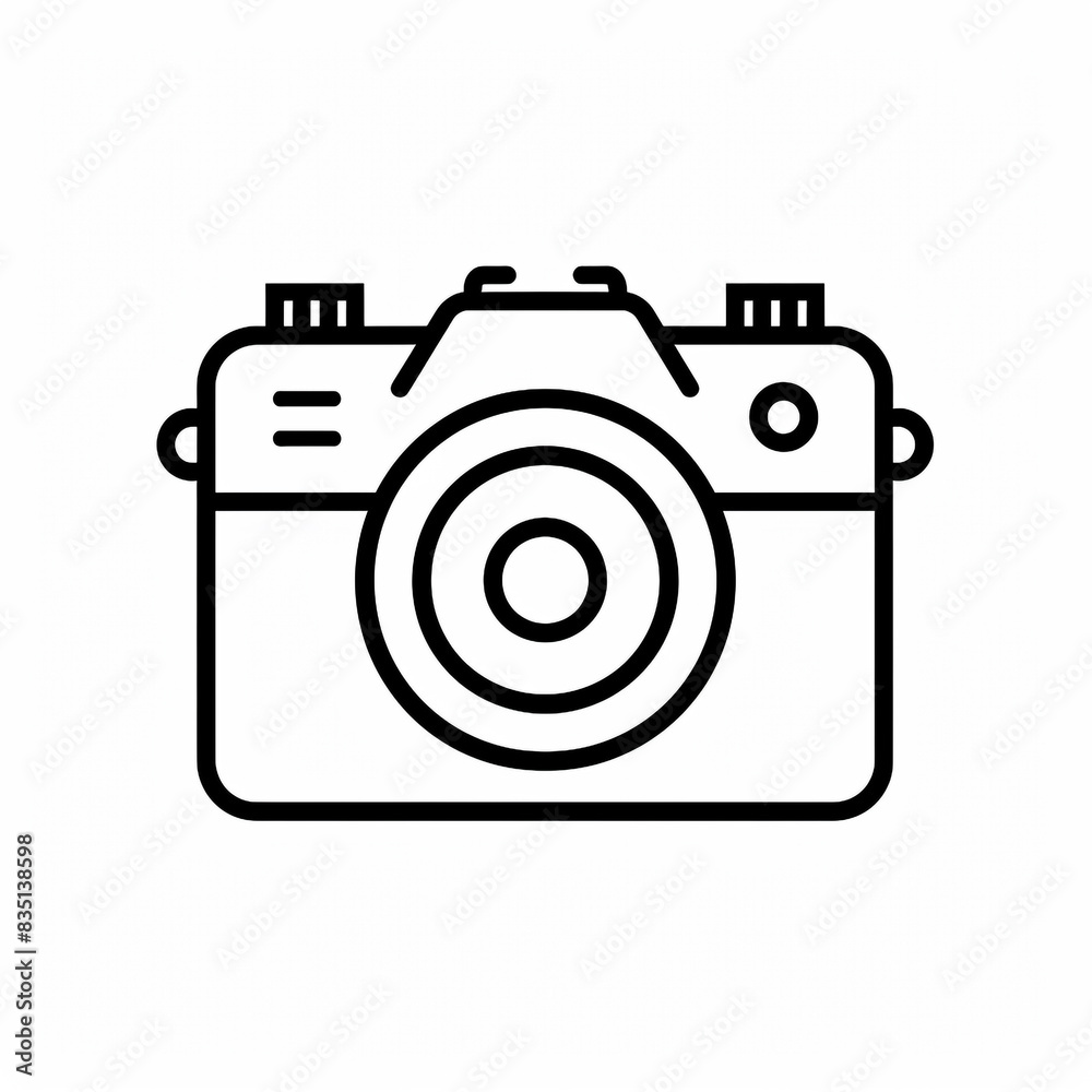 A camera and photography icon with a black and white background. Minimalist style. A camera and photography icon with a black and white background. Minimalist style.