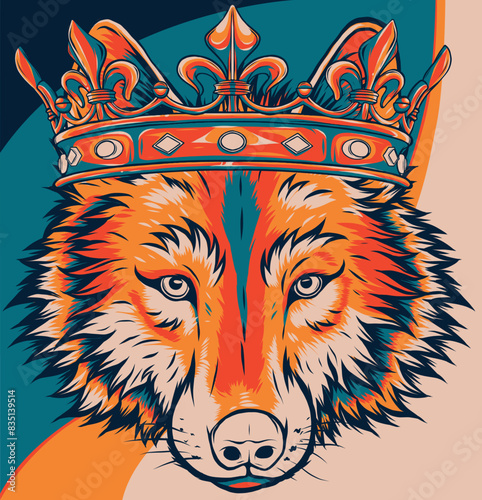 vector illustration of king wolf on white background