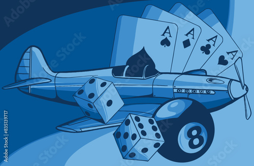 vector illustration of fighter airplane with pub game