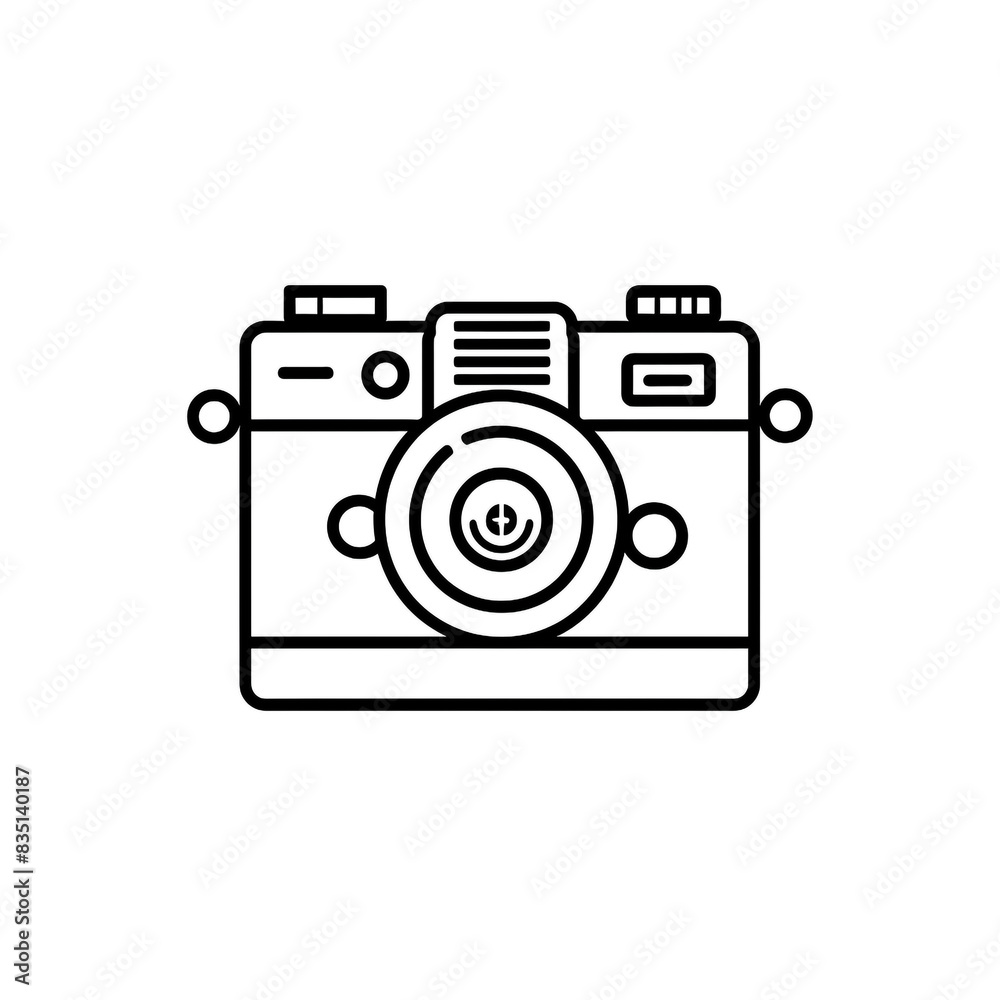A camera and photography icon with a black and white background. Minimalist style. A camera and photography icon with a black and white background. Minimalist style.