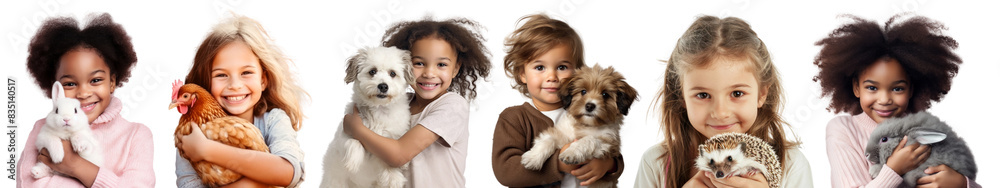 Young kids holding their pets png on transparent background Young kids holding their pets png on transparent background
