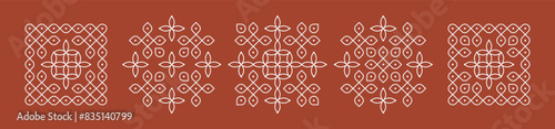 Set of Indian folk art pulli kolam. editable home decor patterns.