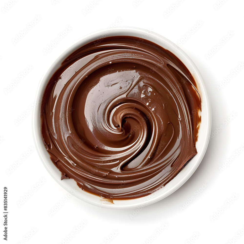 Melted chocolate cream swirl top view isolated on white background Melted chocolate cream swirl top view isolated on white background