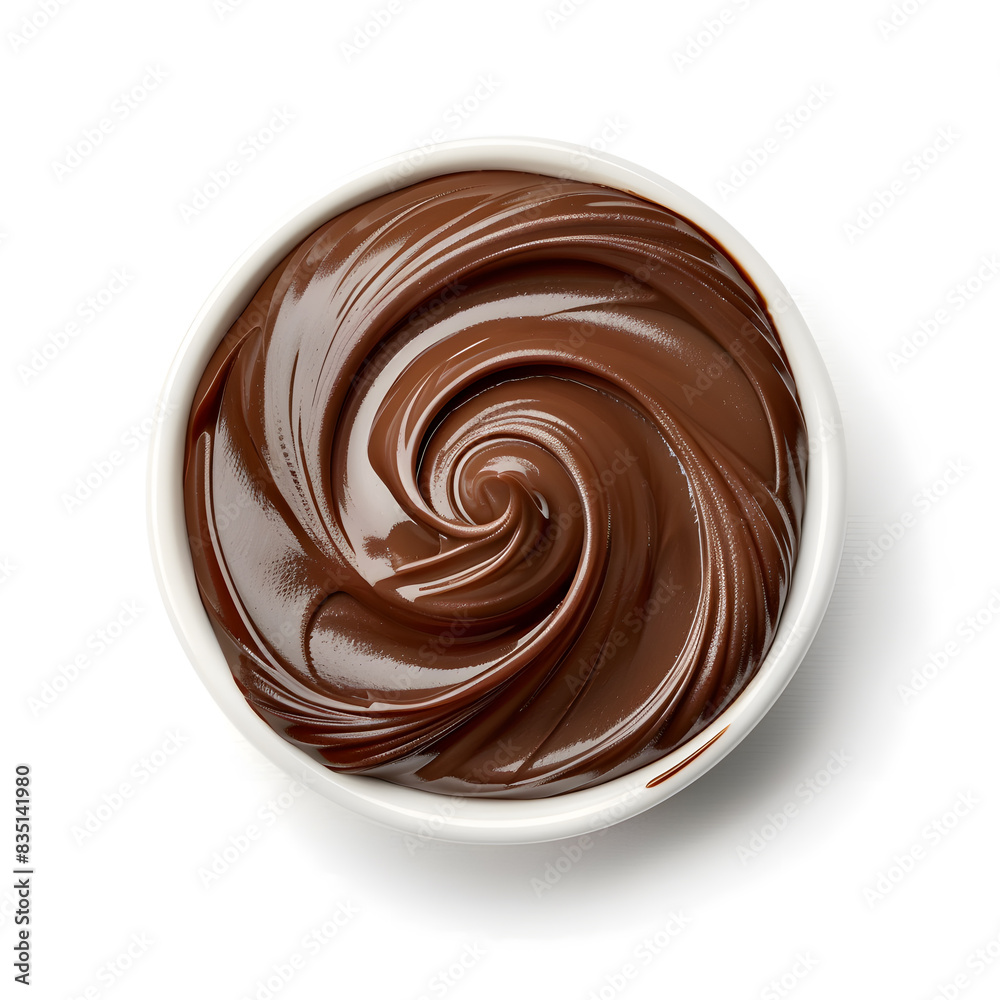 Melted chocolate cream swirl top view isolated on white background Melted chocolate cream swirl top view isolated on white background