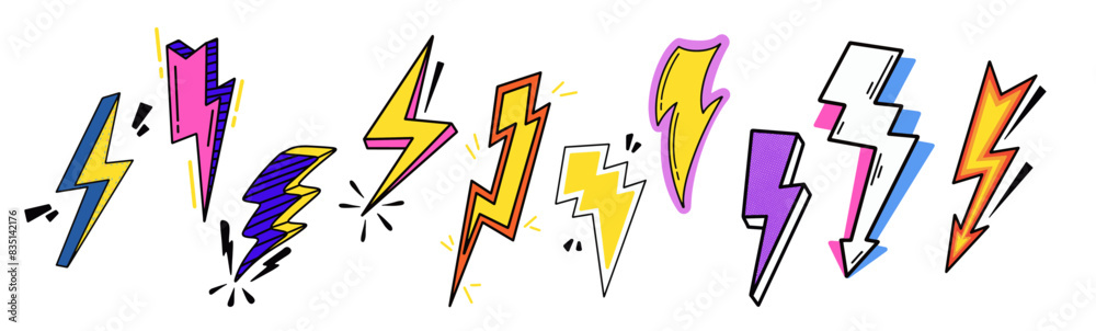 Obraz premium Planche d'éclairs style cartoon en couleur