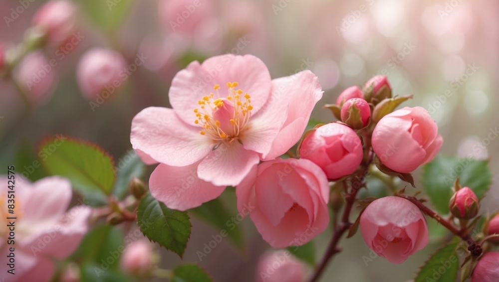 Light pink natural floral background image based on beautiful rose hip blossoms with soft focus. Light pink natural floral background image based on beautiful rose hip blossoms with soft focus.