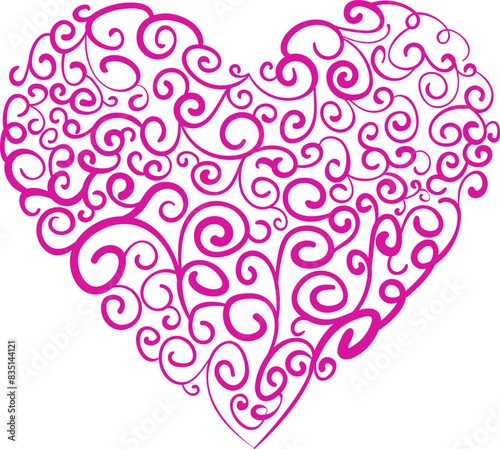 Spiral textured pink heart for Valentines Day gritting card on transparent background