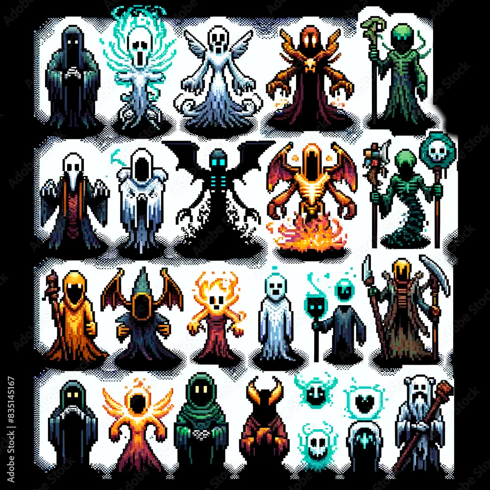 Naklejka premium Pixel Art RPG Phantoms Icons