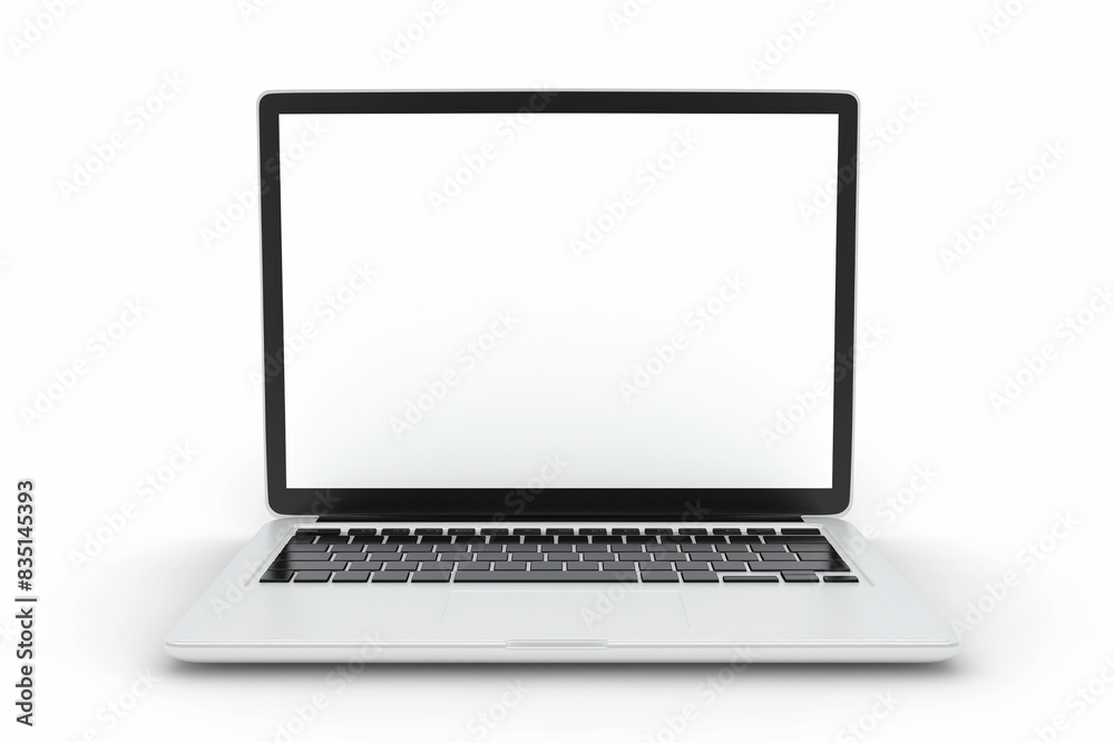 3d vector realistic laptop with blank white screen on white background, front view 3d vector realistic laptop with blank white screen on white background, front view