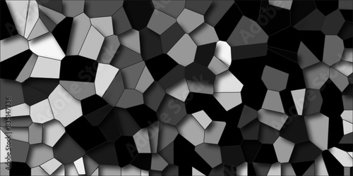 black and white Geometric Broken quartz Modern creative background with shadows. abstract black geometric triangles and mosaic texture. Ceramic tile fragments. Dark black art broken tiles trencadi. photo