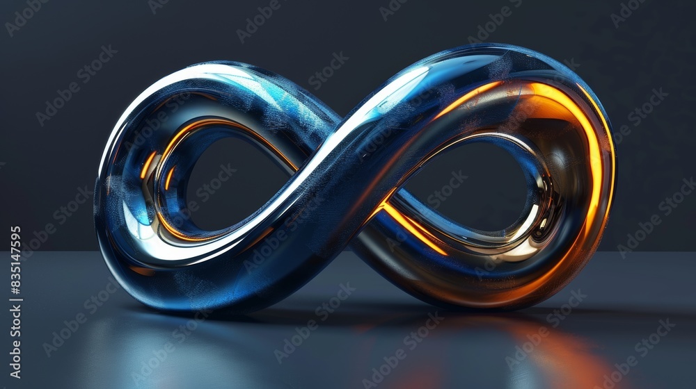 Infinity sign crafted from dynamic blue and gold circular shapes, radiating energy, set against an isolated background with studio lighting Infinity sign crafted from dynamic blue and gold circular shapes, radiating energy, set against an isolated background with studio lighting