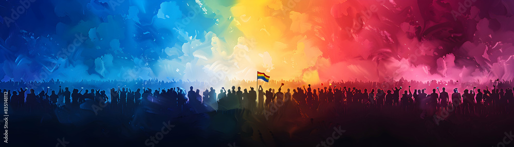 Celebration and Unity: Festival Crowd Profile with Pride Flag Perfect for Event and Festival Ads in Photo Stock Celebration and Unity: Festival Crowd Profile with Pride Flag Perfect for Event and Festival Ads in Photo Stock