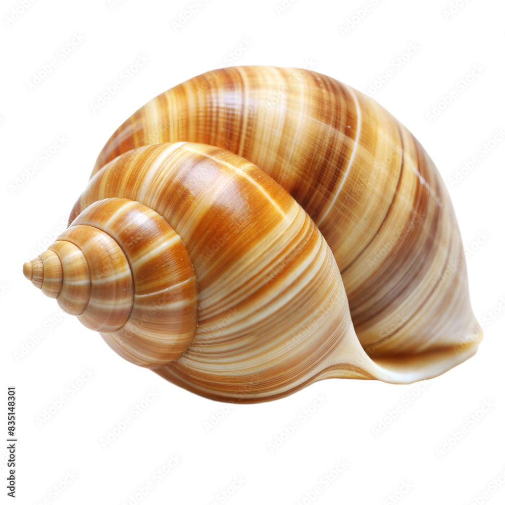 A detailed view of a brown sea shell with spiraled patterns and a transparent background A detailed view of a brown sea shell with spiraled patterns and a transparent background