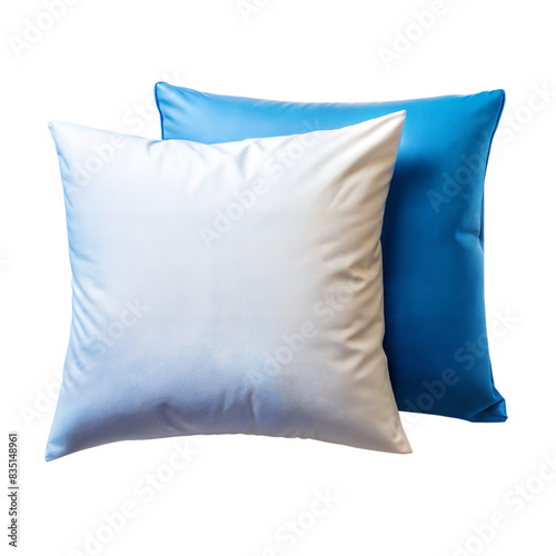 Two soft cushions in white and blue with transparent background