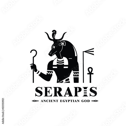 Silhouette of the Iconic ancient Egyptian god serapis, Middle Eastern god Logo for Modern Use