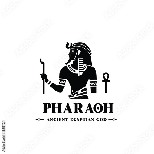 Silhouette of ancient egyptian god pharaoh, middle east king with crown and death symbol