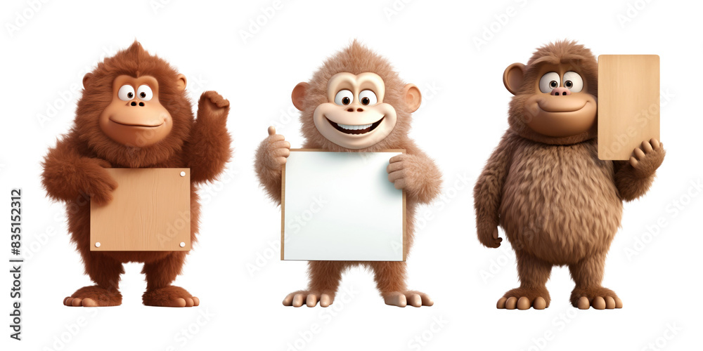 Monkey character holding board png on transparent background Stock ...