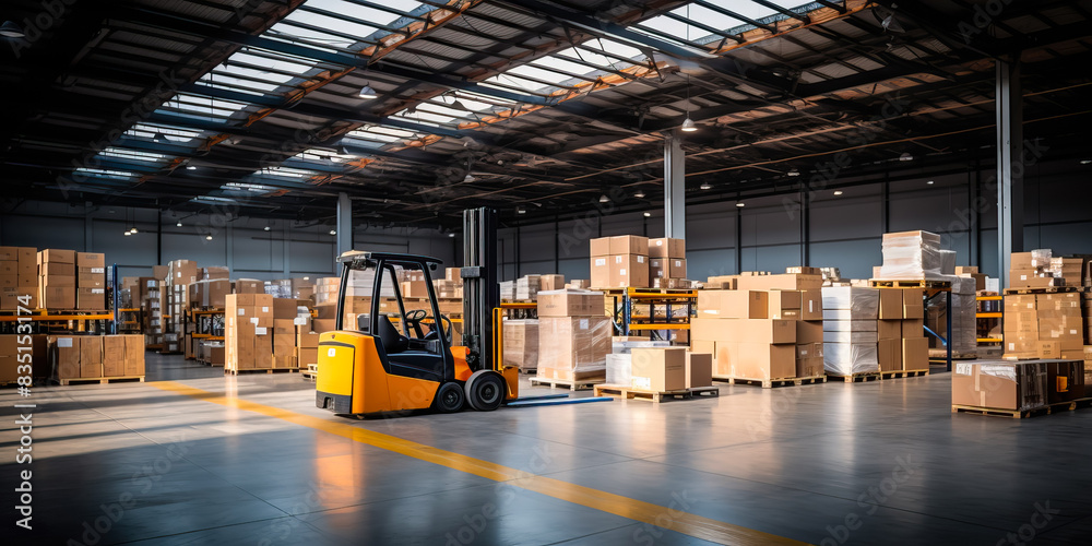 Large retail warehouse filled with shelves with many products stored on carts in cardboard boxes and packages. Logistics. Inventory control. Template for advertising, marketing or presentation. Large retail warehouse filled with shelves with many products stored on carts in cardboard boxes and packages. Logistics. Inventory control. Template for advertising, marketing or presentation.