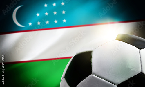 Uzbekistan soccer background with ball and country flag