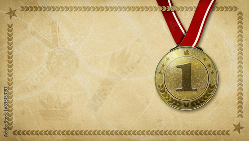 Blank certificate with gold medal and sports drawings