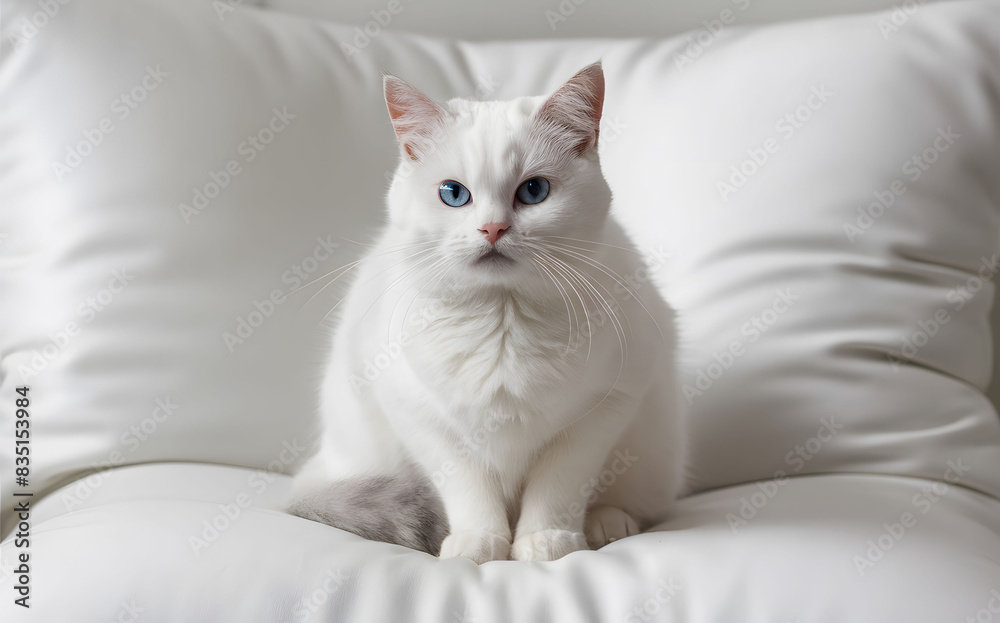 A fluffy tabby cat relaxing on the couch