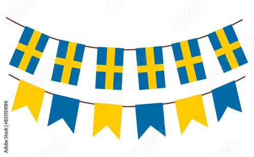 swedish flags garland, bunting garland, vector illustration, isolated on white