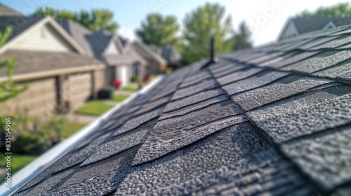 Detailed shot of roof inspection, focusing on damaged shingles from hail, perfect for insurance claim visuals and maintenance advice