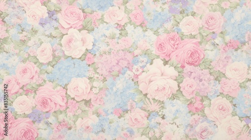 Pastel Floral Pattern with Pink and Blue Flowers