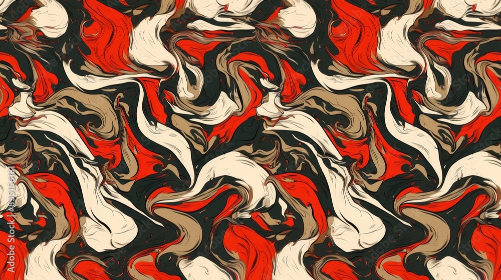 Red and Black Swirl Pattern with Beige Accents Red and Black Swirl Pattern with Beige Accents